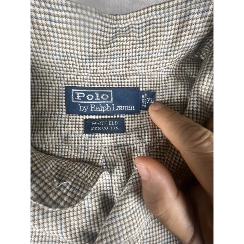 Polo Ralph Lauren Shirt Mens XL WhitfieldButton Up Houndstooth Brown 2 Pocket LS - Picture 2 of 11